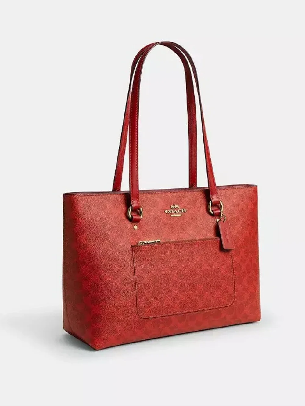 COACH Red Signature Leather Tote Bag